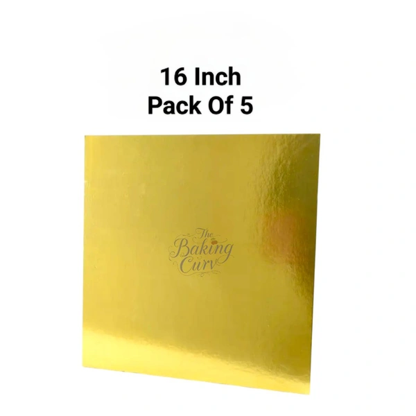 The Baking Curv Reusable Square MDF Cake Base 16x16 –Ideal for Professional Cake Presentation (Pack Of 5) - Golden, 16 Inch