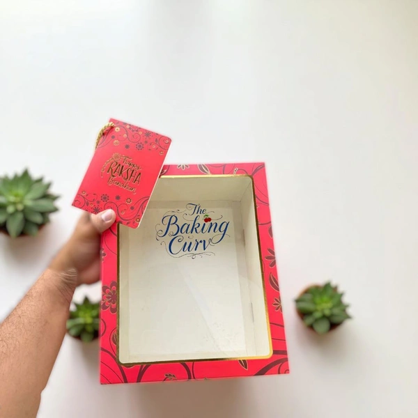 The Baking Curv "Luxury Marigold Red Foiled Hamper Box with Lace | Gift Packaging Box for Rakhi, Wedding, Festive Hampers" - Marigold Red, Pack Of 5