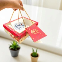 The Baking Curv "Luxury Marigold Red Foiled Hamper Box with Lace | Gift Packaging Box for Rakhi, Wedding, Festive Hampers" - Marigold Red, Pack Of 5