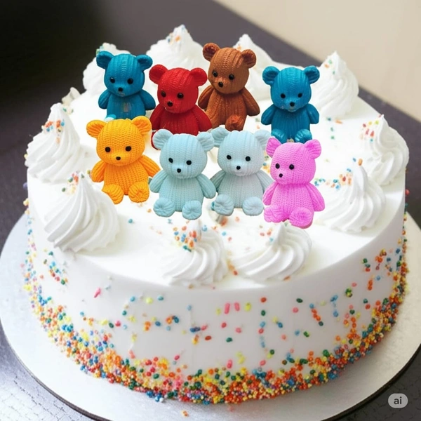 The Baking Curv Teddy Bear Cake Topper Set – 8 Cute Figurines for Birthday & Baby Shower Cakes