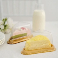 The Baking Curv Triangle Pastry Container | Clear Hinged Plastic Clamshell for Cake or Pie Slices - Golden, Pack Of 10