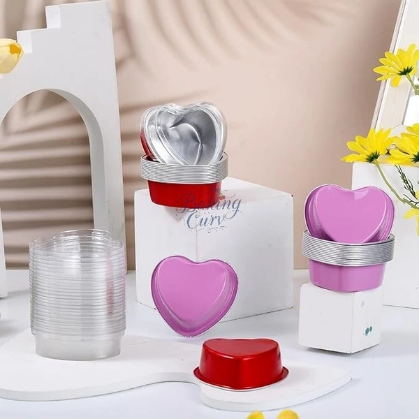 The Baking Curv Direct Baking Heart Shape Foil Container - Pack of 10, Pink