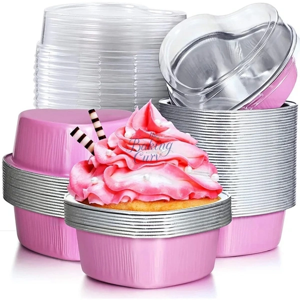 The Baking Curv Direct Baking Heart Shape Foil Container - Pack of 10, Pink