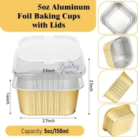 The Baking Curv Rectangle & Square Foil Containers with Lid 3x3 – Multipurpose, Disposable, Leakproof Aluminum Trays for Baking, Storage & Takeaway - 4x4, Black, Pack Of 25