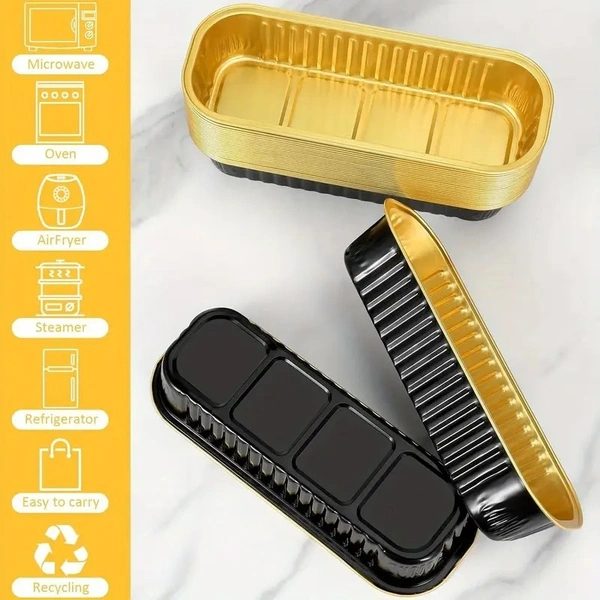 Rectangle Foil Limo Bake & Serve with Lid – Oven-Safe, Disposable Baking Tray with Dome Lid | The Baking Curv - Pack Of 10, Black