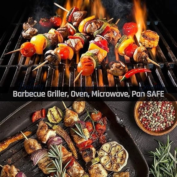 The Baking Curv (10 inches) Natural Bamboo Wooden Skewer Satay Sticks /BBQ Sticks for Kebab Chicken Paneer Tikka Fruits Salad for Barbecue and Grilling  - 10 Inch