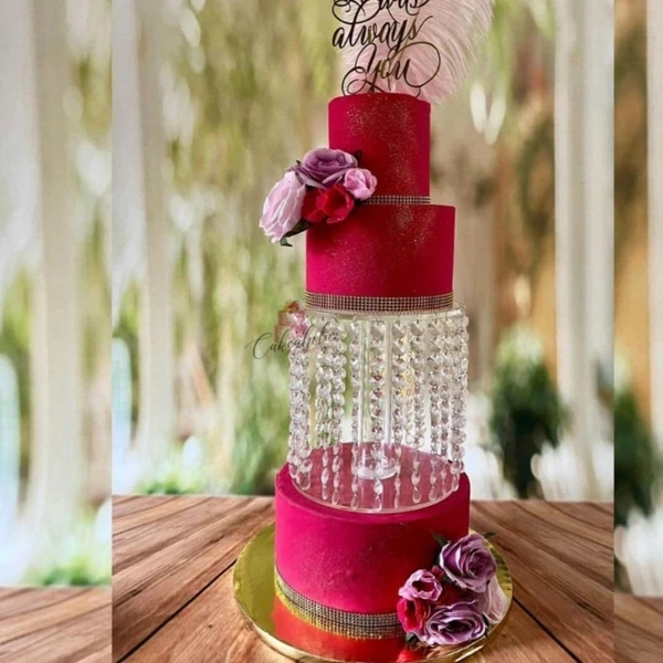 CAKE DECOR 6-Inch Acrylic Round Spacer with  White Diamond Jhaalar |