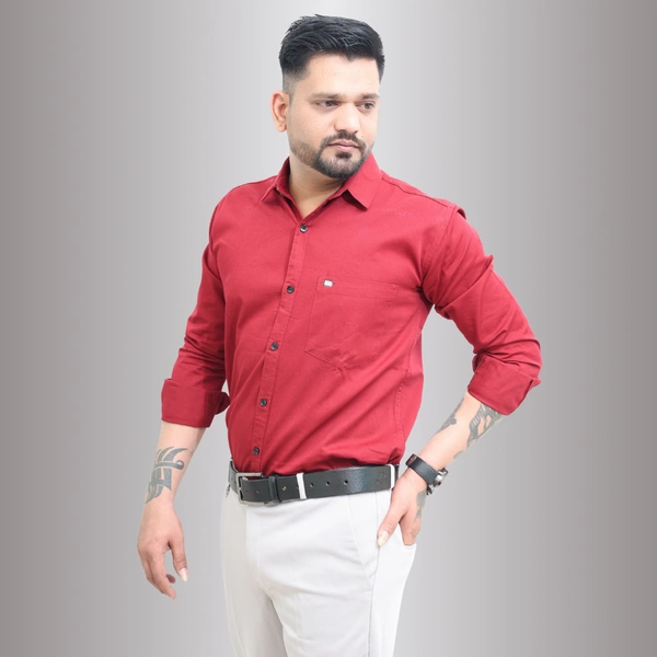 Look Me Apparel Red Solid Cotton Premium Shirt for men - M, Red