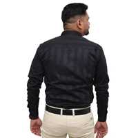 Look Me Apparel Men Black Self-Striped Shirt | Smart Fit | Full Sleeve | Formal & Casual | Premium Cotton Blend - L, Black