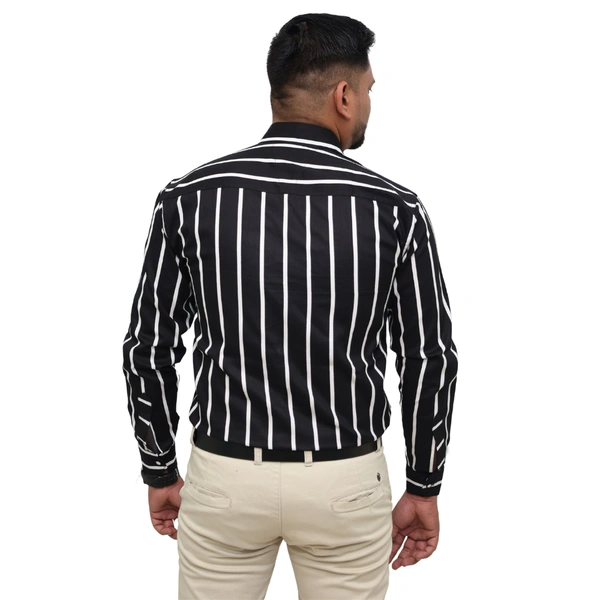 Look Me Apparel Men Black & White Striped Formal Shirt | Full Sleeve | Slim Fit | Office Wear | Cotton Blend - M, Black