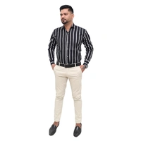 Look Me Apparel Men Black & White Striped Formal Shirt | Full Sleeve | Slim Fit | Office Wear | Cotton Blend - M, Black