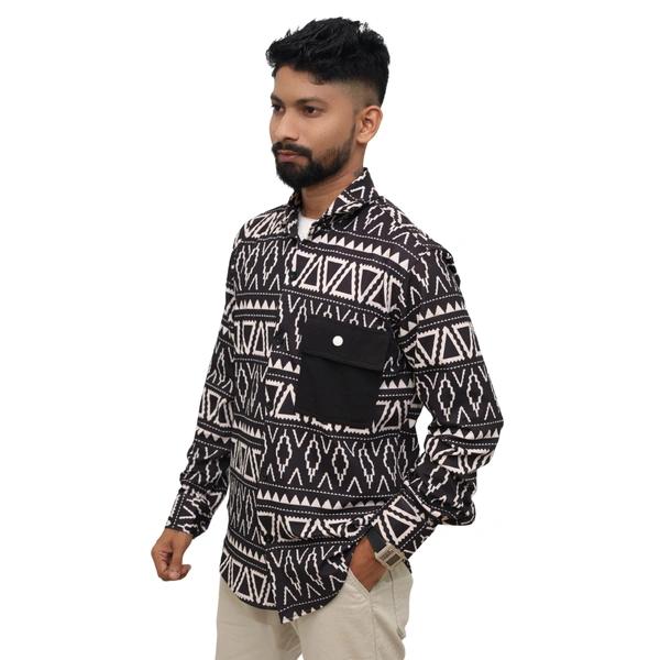 Look Me Apparel Men Black & White Tribal Print Shirt | Full Sleeve | Casual Fit | Statement Style - XL, Multicolor