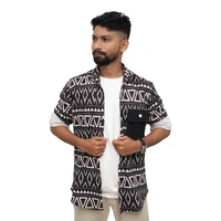 Look Me Apparel Men Black & White Tribal Print Shirt | Full Sleeve | Casual Fit | Statement Style - XL, Multicolor