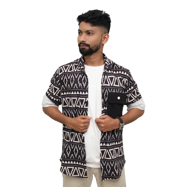 Look Me Apparel Men Black & White Tribal Print Shirt | Full Sleeve | Casual Fit | Statement Style - XL, Multicolor