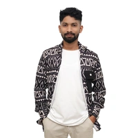 Look Me Apparel Men Black & White Tribal Print Shirt | Full Sleeve | Casual Fit | Statement Style - XL, Multicolor