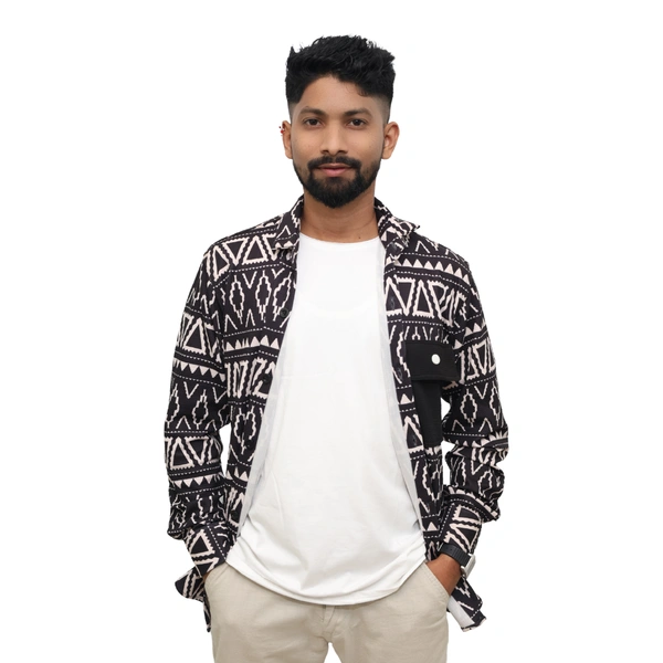 Look Me Apparel Men Black & White Tribal Print Shirt | Full Sleeve | Casual Fit | Statement Style - XL, Multicolor