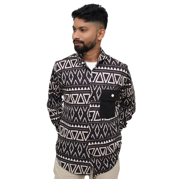 Look Me Apparel Men Black & White Tribal Print Shirt | Full Sleeve | Casual Fit | Statement Style - XL, Multicolor