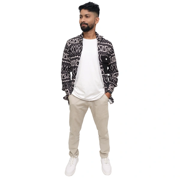 Look Me Apparel Men Black & White Tribal Print Shirt | Full Sleeve | Casual Fit | Statement Style - XL, Multicolor