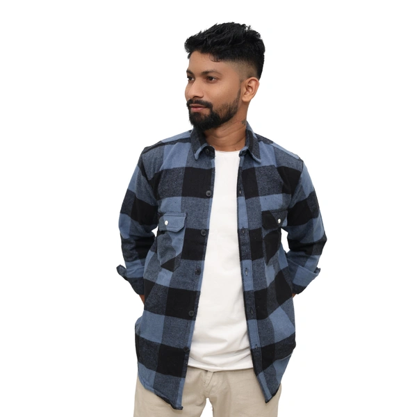 Look Me Apparel Men Blue & Black Checked Shirt | Full Sleeve | Casual Fit | Brushed Cotton Flannel - XL, Blue::Black