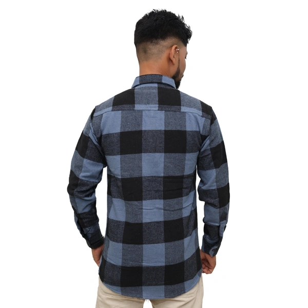 Look Me Apparel Men Blue & Black Checked Shirt | Full Sleeve | Casual Fit | Brushed Cotton Flannel - XL, Blue::Black