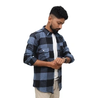 Look Me Apparel Men Blue & Black Checked Shirt | Full Sleeve | Casual Fit | Brushed Cotton Flannel - XL, Blue::Black