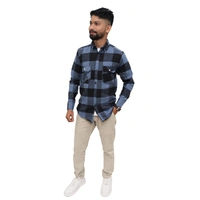Look Me Apparel Men Blue & Black Checked Shirt | Full Sleeve | Casual Fit | Brushed Cotton Flannel - XL, Blue::Black
