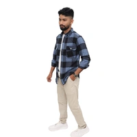 Look Me Apparel Men Blue & Black Checked Shirt | Full Sleeve | Casual Fit | Brushed Cotton Flannel - XL, Blue::Black