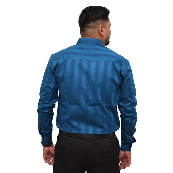 Look Me Apparel Men Blue Self-Striped Shirt | Premium Cotton Blend | Full Sleeve | Smart Fit | Office & Party Wear - M, Blue