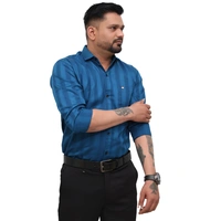 Look Me Apparel Men Blue Self-Striped Shirt | Premium Cotton Blend | Full Sleeve | Smart Fit | Office & Party Wear - M, Blue