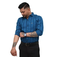Look Me Apparel Men Blue Self-Striped Shirt | Premium Cotton Blend | Full Sleeve | Smart Fit | Office & Party Wear - M, Blue