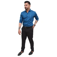 Look Me Apparel Men Blue Self-Striped Shirt | Premium Cotton Blend | Full Sleeve | Smart Fit | Office & Party Wear - M, Blue