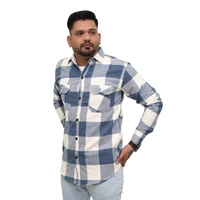Look Me Apparel Men Blue & White Checked Shirt | Full Sleeve | Casual Fit | Soft Cotton Flannel - L, Blue::White