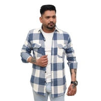 Look Me Apparel Men Blue & White Checked Shirt | Full Sleeve | Casual Fit | Soft Cotton Flannel - L, Blue::White