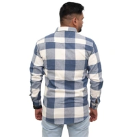 Look Me Apparel Men Blue & White Checked Shirt | Full Sleeve | Casual Fit | Soft Cotton Flannel - L, Blue::White