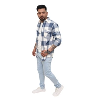Look Me Apparel Men Blue & White Checked Shirt | Full Sleeve | Casual Fit | Soft Cotton Flannel - L, Blue::White