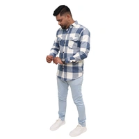 Look Me Apparel Men Blue & White Checked Shirt | Full Sleeve | Casual Fit | Soft Cotton Flannel - L, Blue::White