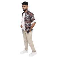 Look Me Apparel Men Brown Tribal Printed Shirt | Full Sleeve | Two Chest Pockets | Casual Fit | Cotton Blend - XL, Multicolor