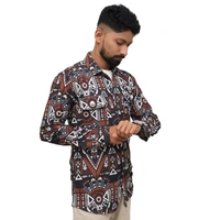 Look Me Apparel Men Brown Tribal Printed Shirt | Full Sleeve | Two Chest Pockets | Casual Fit | Cotton Blend - XL, Multicolor