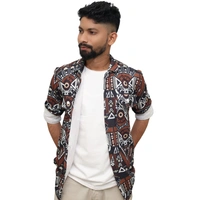 Look Me Apparel Men Brown Tribal Printed Shirt | Full Sleeve | Two Chest Pockets | Casual Fit | Cotton Blend - XL, Multicolor