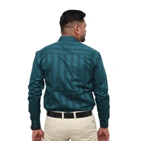 Look Me Apparel Men Dark Green Self-Striped Shirt | Full Sleeve | Smart Fit | Formal & Casual | Soft Cotton Blend - M, Green