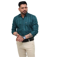 Look Me Apparel Men Dark Green Self-Striped Shirt | Full Sleeve | Smart Fit | Formal & Casual | Soft Cotton Blend - M, Green