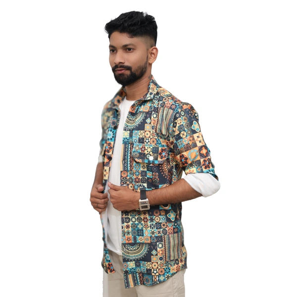Look Me Apparel Men Multicolor Artistic Printed Shirt | Full Sleeve | Casual Fit | Festival & Party Wear - M, Multicolor