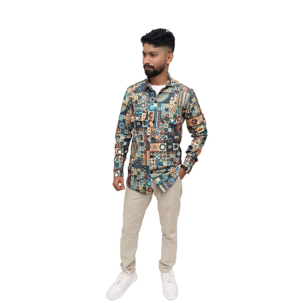 Look Me Apparel Men Multicolor Artistic Printed Shirt | Full Sleeve | Casual Fit | Festival & Party Wear - M, Multicolor