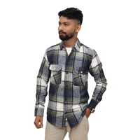 Look Me Apparel Men Multicolor Checked Shirt | Navy, Olive & White | Full Sleeve | Casual Fit | Cotton Flannel - XL, Green::White