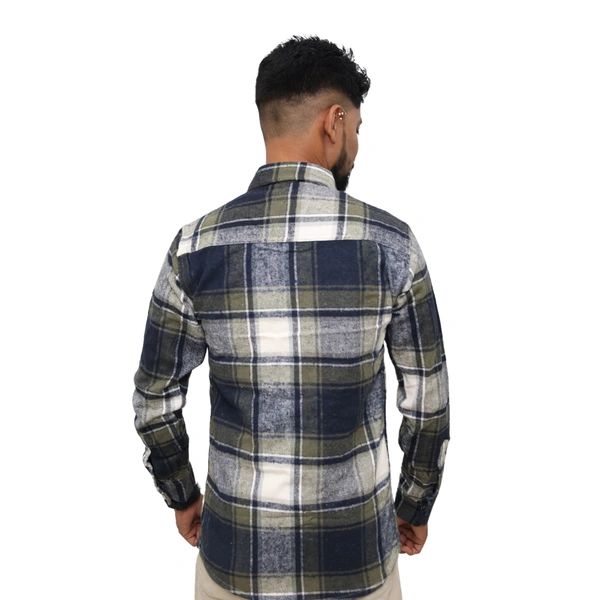 Look Me Apparel Men Multicolor Checked Shirt | Navy, Olive & White | Full Sleeve | Casual Fit | Cotton Flannel - XL, Green::White