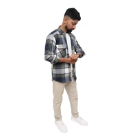 Look Me Apparel Men Multicolor Checked Shirt | Navy, Olive & White | Full Sleeve | Casual Fit | Cotton Flannel - XL, Green::White