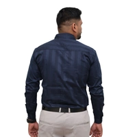 Look Me Apparel Men Navy Blue Self-Striped Shirt | Smart Fit | Full Sleeve | Cotton Blend | Formal & Party Wear Shirt - M, Blue