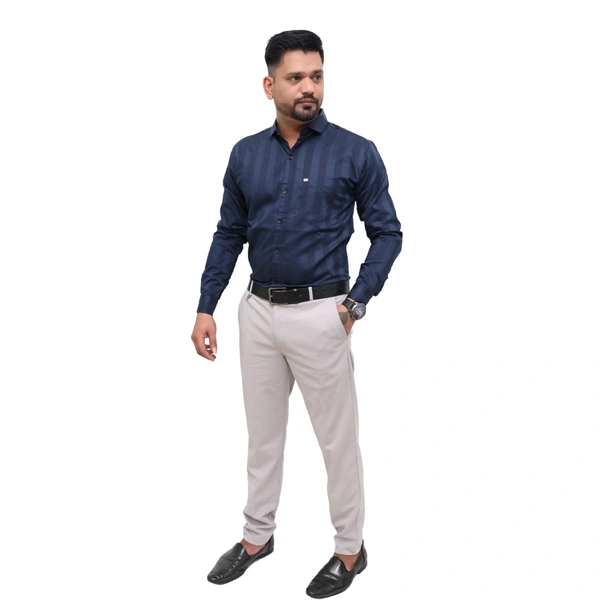 Look Me Apparel Men Navy Blue Self-Striped Shirt | Smart Fit | Full Sleeve | Cotton Blend | Formal & Party Wear Shirt - M, Blue