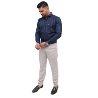 Look Me Apparel Men Navy Blue Self-Striped Shirt | Smart Fit | Full Sleeve | Cotton Blend | Formal & Party Wear Shirt - M, Blue