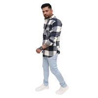 Look Me Apparel Men Navy Blue & White Checked Shirt | Full Sleeve | Casual Fit | Brushed Cotton Flannel - XL, Blue::White